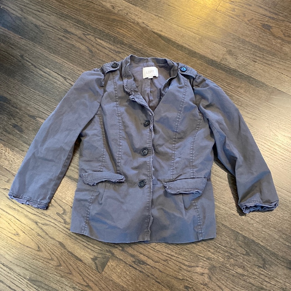 LOFT Gray Jacket 6P Petite Ruffled Hems VGUC